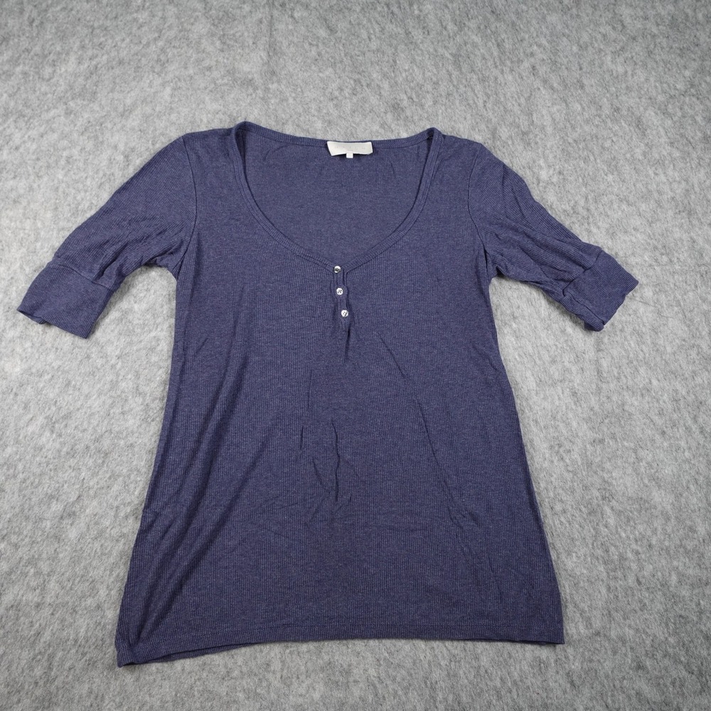 Hatch Top‎ Womens Small 1 Maternity Blue Ribbed Henley Short Sleeve Scoop Neck